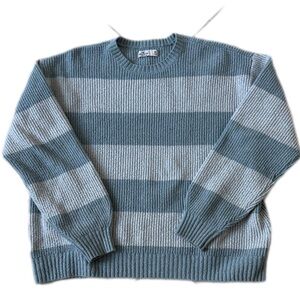 Hollister Women's Crewneck Sweater in Blue and Gray Stripes